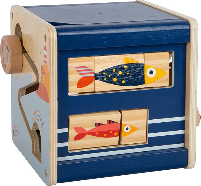 Small Foot Large Ocean Wooden Motor Skills Cube, Maritime Motor Skills Toy for Young Children from 12 Months, 12312