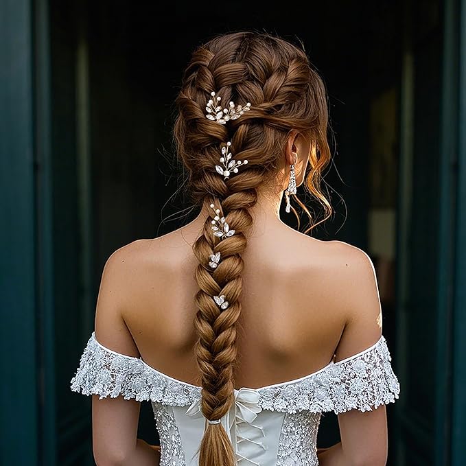 Oriamour 6 Pcs Rhinestone Wedding Hair Accessories Pearl Crystal Bobby Bridal Hair Clips Jewelry for Brides Bridesmaids Women Girls (Gold, 3.5'')