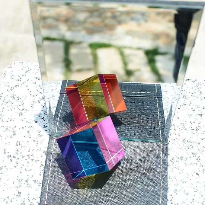 CMY Color Cube, 2.75 inch (70mm) Acrylic Multi-Color Cube Prism for Physics Education Learning and Office Desktop Decor, Scientific Toys and Gifts for Kids