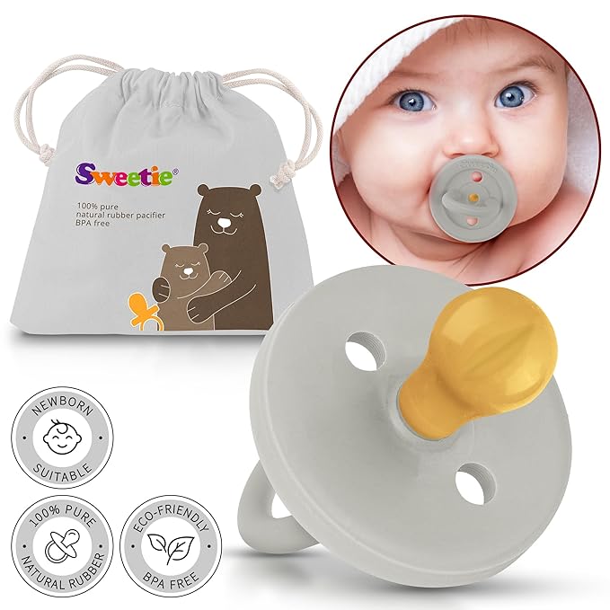 SWEETIE Rubber Pacifier Natural Rubber Pacifier Rounded (Grey, 6-12 Month)