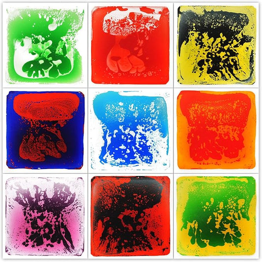 LONGKING 9 Pack 12" X 12" Sensory Tiles for Activity Play Centers for Children, Sensory Floor Tiles, Liquid Floor Tiles, Autism Sensory Poducts