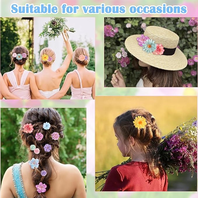 Leery 20 PCS Boho Flower Hair Clips for Women - Rose Hair Barrettes, Wedding Hairpins, Bridal Headpiece, Hawaiian Silk Floral Clips (Sky Blue‌)