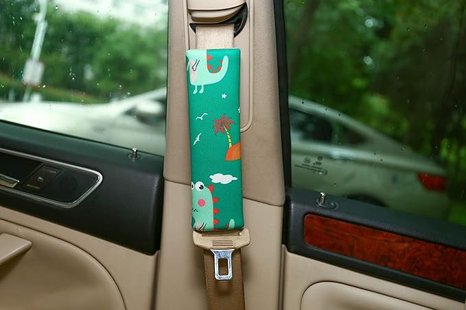 Baby Seat Belt Strap Cover, 2 Pcs Kids Car Seat Belt Cushions Pads, Shoulder Strap Protectors for Girls Boys (Dinosaur 6A)