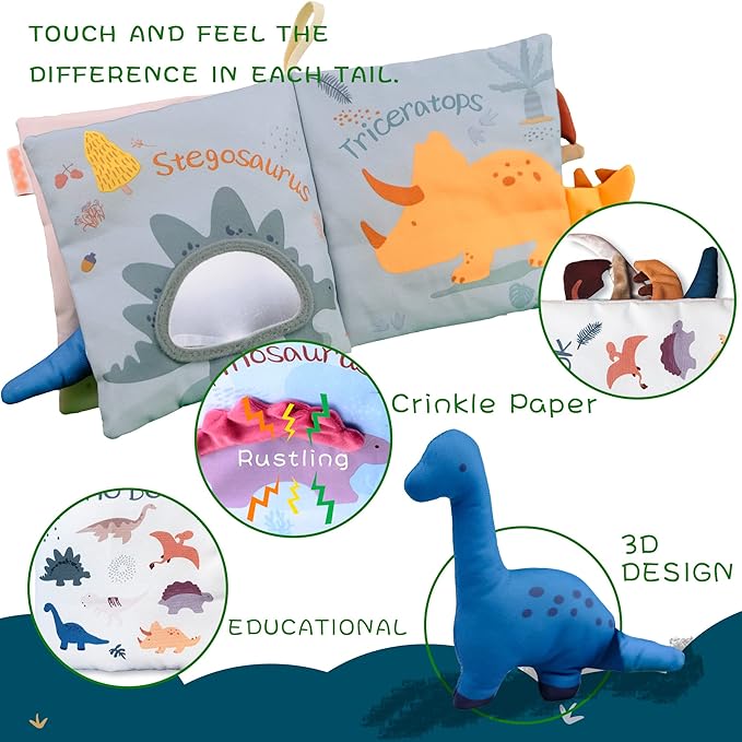 Richgv Baby Sensory Bundle: Dino Cloth Book & Interactive Phone Toy for 0-12 Months