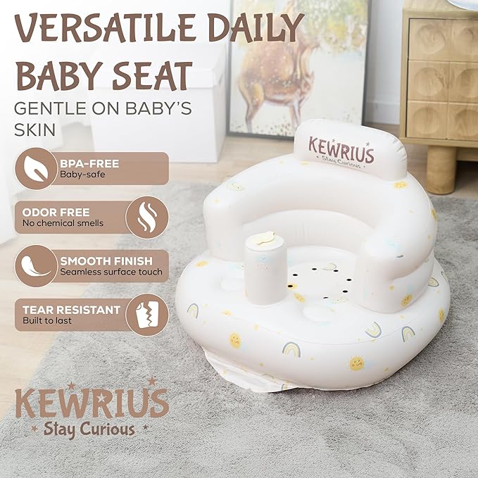 Inflatable Baby Seat Floor Seats for Babies 3 Months and Up for Infants, Blow Up Chair Inflatable Baby Chair, Infant Chair with Built in Air Pump (Inflatable Seat Sky Chair)