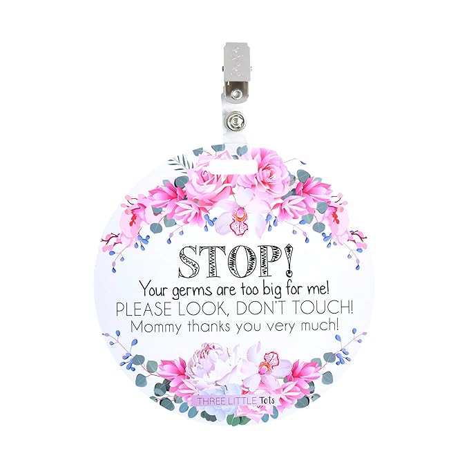 (Three Little Tots) No Touching baby Car Seat and Stroller TWO PACK- Baby Safety No Touching Car Seat Sign, Stroller Sign, Newborn Car Seat Tag- CPSIA Safety Tested (Flower/Woodlands)