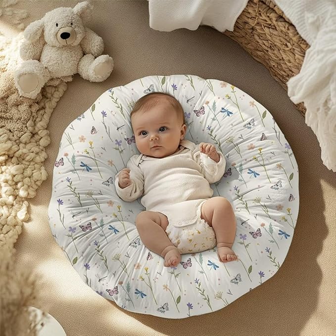 Vintage Flower and Butterfly Newborn Lounger Cover Removable Cover Ultra Soft Comfortable Lounger Slipcover Protector Cover for Infant Lounger Pillow Breathable and Reusable