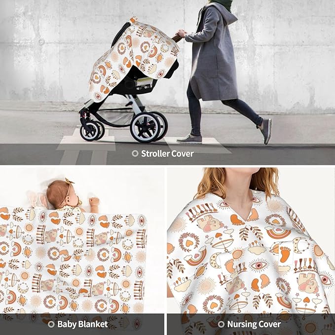 Boho Baby Car Seat Canopy Cover, Nursing Cover for Newborn, Boho Baby Stuff Stroller Cover for All Seasons