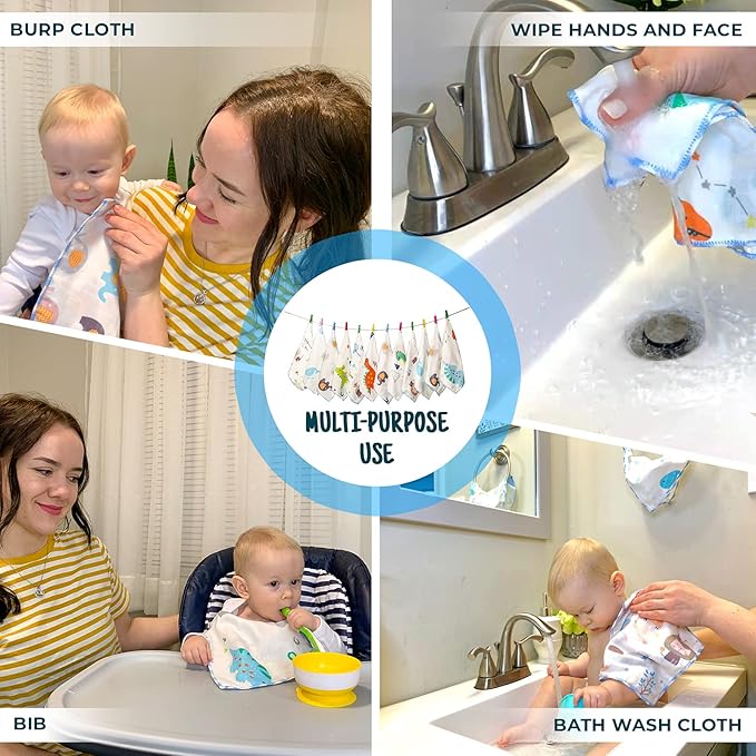 Omilion Muslin Baby Washcloths Set(12-Pack), Natural Cotton Infant Bath Towel, Soft Toddler Face Towel Gift Registry Newborn Baby Shower,9x9 Inches, Animal World (Square)