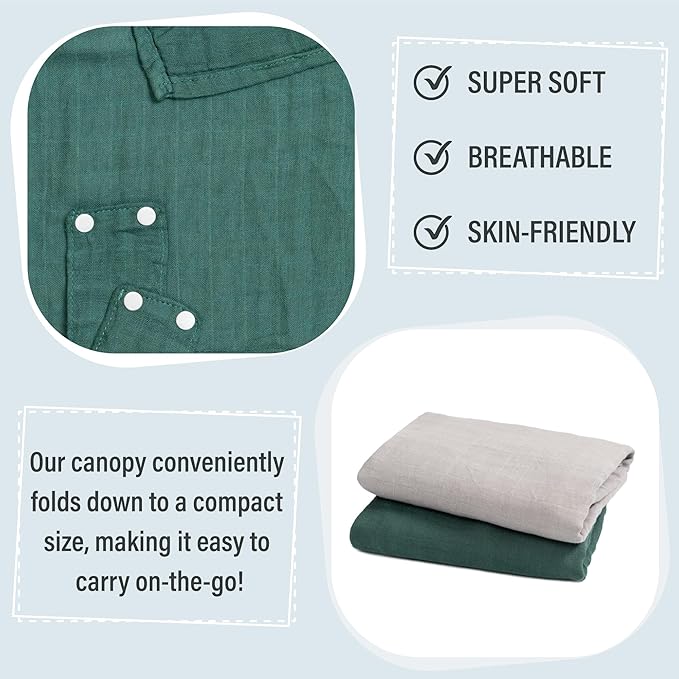 Meracorallo Muslin Baby Car Seat Cover, Lightweight Breathable Soft Infant Carrier Cover Carseat Canopy for Baby Boys and Girls, Green