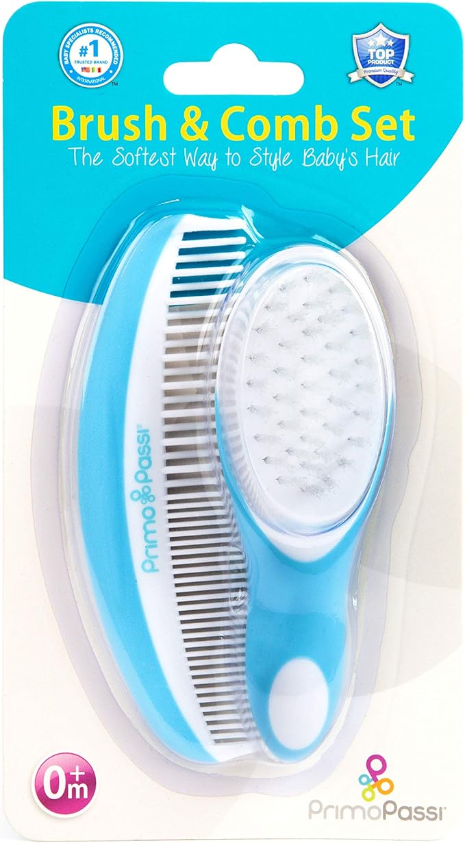 Primo Passi - Comb and Brush Set | Baby Hair Brush and Comb Set for Newborns and Toddlers, Baby Girl and Baby Boy (Blue)