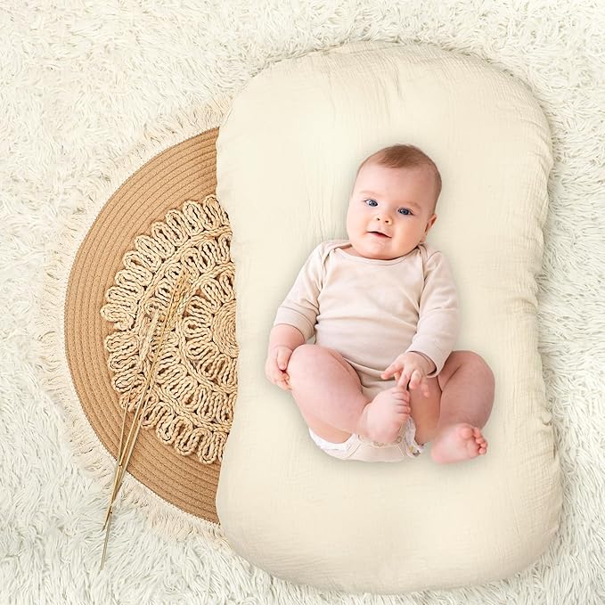 Hooyax Muslin Baby Lounger Cover 2 Pack - 100% Breathable Cotton Soft Infant Lounger Covers, Fits Most Standard Newborn Loungers & Pillows (Brown, Wheat)
