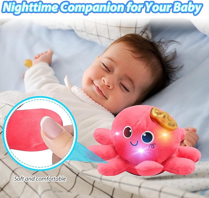 Musical Octopus Baby Toy - Crawling & Rotating Octopus Toy with Recording, Light-Up Voice Control, Clap Hands Awake for 2-6 Year Old Boys and Girls, Tummy Time Sensory Toy
