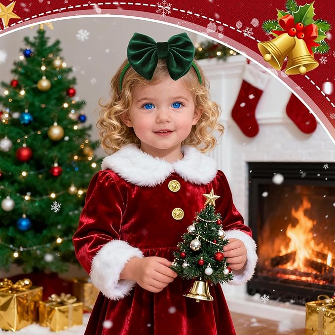 4 Pcs Velvet Baby Bow Headbands, Christmas Newborn Headband Bows Nylon Handmade Hair Accessories for Baby Infants Toddlers Child