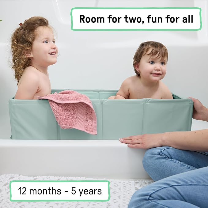Ingenuity Tuckaway Toddler Folding Tub, Converts Shower to Tub, Folds to Store, Easy to Clean, No Assembly Required, Portable Baby Bathtub for Travel, 12M-5Y, Green