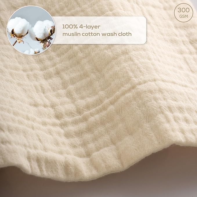 Muslin Baby Washcloths for Newborns, Pack of 8, 11"x11", Super Soft Cotton, Absorbent and Gentle, Baby Cotton Wipes, Baby wash Cloths