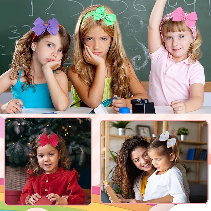 5" Hair Bows for Girls Colorful Little Girl Hair Bows Rainbow Heart Grosgrain Alligator Clip Bow for Toddler Girls Children Kids 12 Pcs