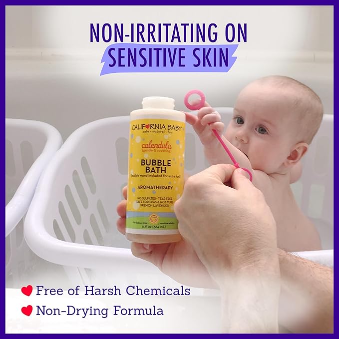 California Baby Calendula Bubble Bath | 100% Plant-Based Kids Bubble Bath | Soothing Lavender Baby Bubble Bath | Free Bubble Wand | 384 mL / 13oz