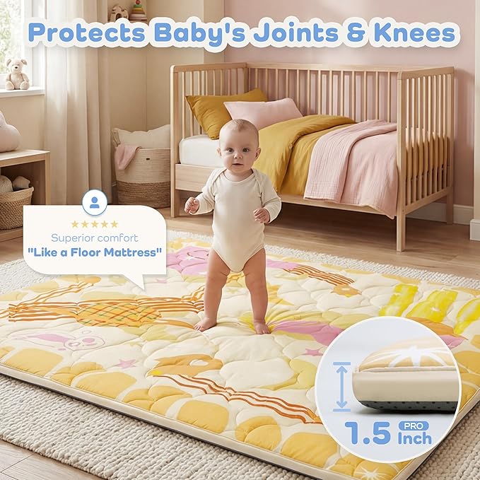 1.5" Thicker Baby Play Mat for Floor, 59x71 Removable & Machine Washable Cover Playpen Mat Softness Foam Mats, Easy-Clean Hygienic, Comfort Safety Kids Crawling Living Room (Wonder Space)