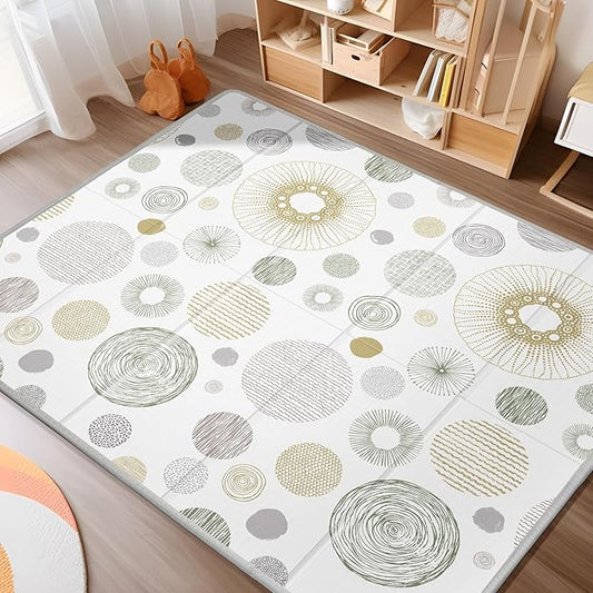 Piglog Extra Large Play Mat for Baby, 0.8 Inch Thick BPA Free, Reversible Foldable Baby Play Mat, 79" x71" Waterproof Foam Floor Baby Crawling Mat, Portable Playmat for Infants, Toddler, Kids, Circle