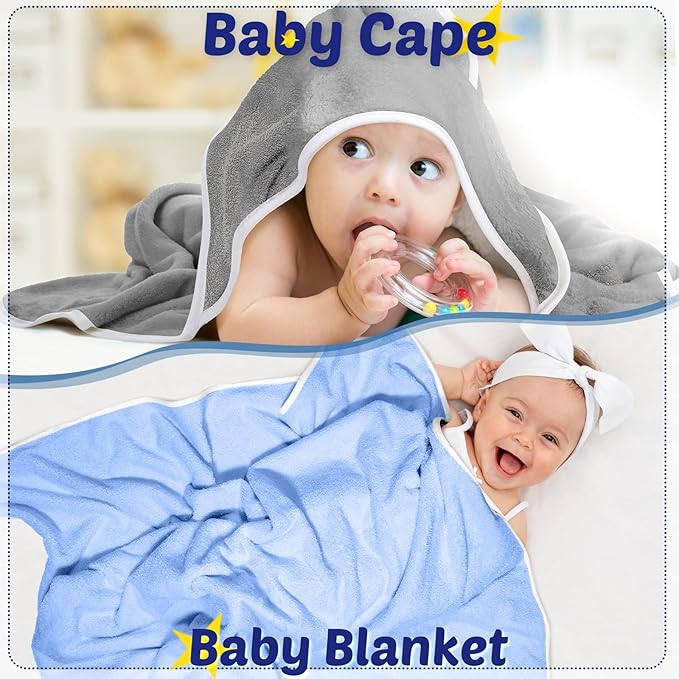 Reginary 4 Pack Baby Hooded Towels Coral Fleece Baby Bath Towels 30 x 30 Inch Soft Absorbent Hooded Bath Blanket for Newborn Toddler Infant Boy Girl Shower Gift Supplies (Gray, Blue)