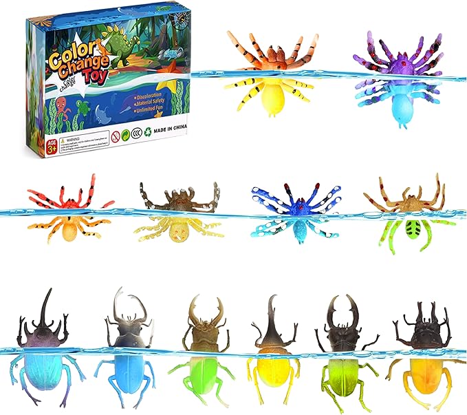 Spider and Beetle Series-12pcs Temperature Color Change Bath Toys,Water Table Toys for Goodie Bags Fillers,Themed Party,Classroom Rewards,Carnival Prize, for Kids 3+