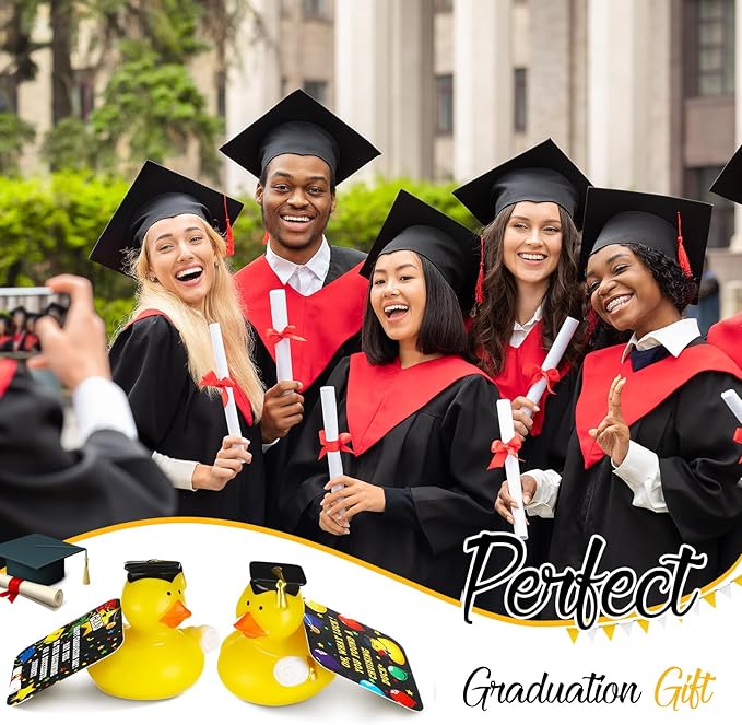Gemscream 30 Pcs Graduation Rubber Ducks with Party Cards Mini Ducky Favors Graduation Cap and Certificate for Pool Bath Toys Gifts Party Supplies(Yellow)