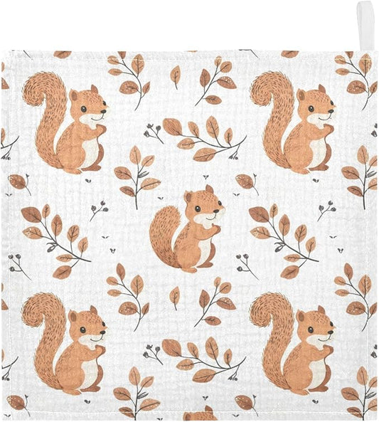vvfelixl Cute Squirrel with Tail Baby Burp Cloths Baby Muslin Washcloths for Boys Girls Cotton Babys Face Towel for Newborn Infants Soft and Absorbent 11.8 X 11.8 in, 5 Pack