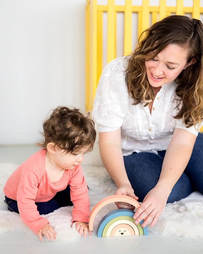 Pearhead Wooden Arch Rainbow Stacking Toy, Montessori Sorting and Balancing Toy for Babies and Toddlers 12+ Months