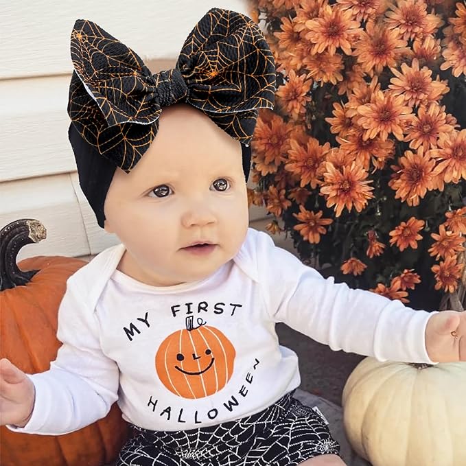 Halloween Baby Girl Bows Elastic Nylon Halloween Hairbands Hair Accessories Headbands with Bows for Newborn 2 PCS