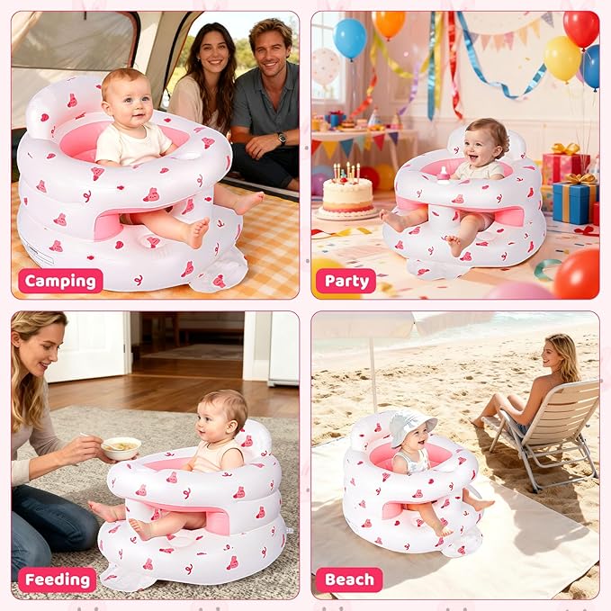Inflatable Baby Seat for 3-36 Months, Baby Seats for Infants for Sitting Up with Back Support Built in Air Pump, Surround Sit Me Up Floor Seat for Baby Chair for Learning Sit, Feeding (Rabbit)
