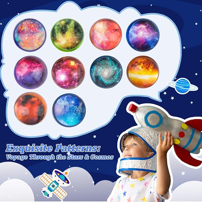 30 Pack Galaxy Bouncy Balls 32 mm Space Themed Rubber Balls in 30 Styles Bulk Space Party Favors for Kids, Goodie Bag Fillers, Bag Stuffers, Space Toys for Boys and Girls