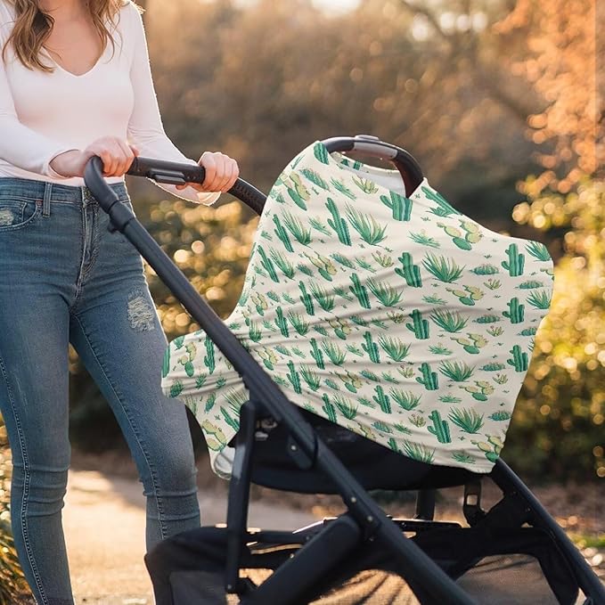 Biyejit Desert Cactus Car Seat Cover Baby Nursing Cover Up for Breastfeeding Stretchy Carseat Canopy Multi-Use 5 in 1 Cover Gifts for Mom and Baby