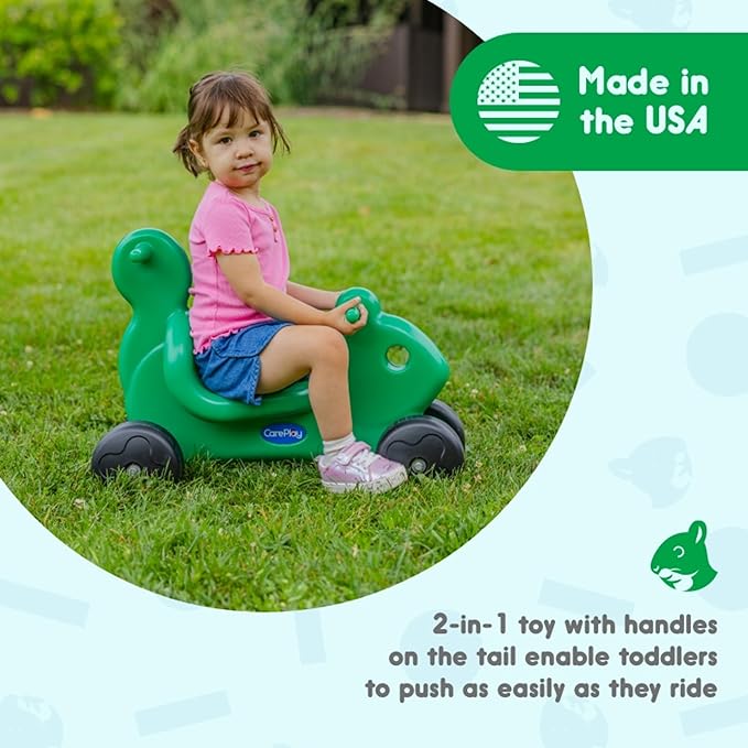 Careplay 2-in-1 Squirrel Push & Ride-on Toy, Indoor & Outdoor Use, Low Profile Seat, Recommended for Children up to 50lbs, Durable Construction, Made in The USA, Green