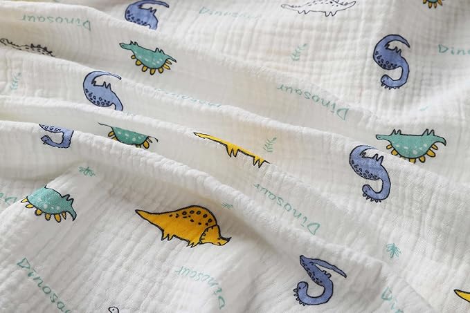 Onacosht Muslin Mini Crib Sheets, 39" x 27" Pack and Play Mattress Sheets Fitted for Pack N Play, Soft Cotton for Boys Girls, 2 Pack, Dinosaur and Light Green