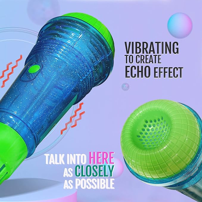 Novelty Place Echo Mic for Kids and Toddlers - Battery-Free Magic Karaoke Microphone Voice Amplifying Retro Toy for Singing, Speech & Communication Therapy - 10" (Blue & Green)