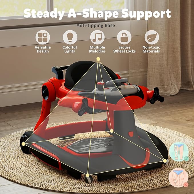Todefull 7-in-1 Baby Walker with Wheels, Anti-Slip Base, Speed Control, 3 Level Adjustable Height with Music & Lights Box, Foldable Walkers for Babies 6-12 Months, Boys & Girls