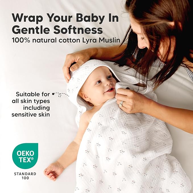 KeaBabies Muslin Baby Bath Towels with Hood for Girls, Boys -Large Organic Cotton Hooded Baby Towels for Newborns,Toddlers,Infant,Kids,Soft Absorbent Newborn Bath Essentials Gift Set(Petunia, Regular)