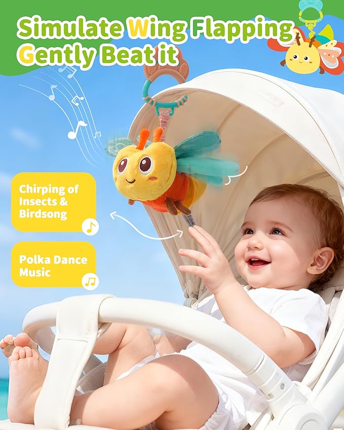 Jollybaby Musical Flying Dragonflies Toy - Car Seat, Stroller, Crib & Play Gym Hanging Toys for Baby 0-6-12-24 Months, Tummy Time Sensory Toy for Infant Boys and Girls Easter Gifts