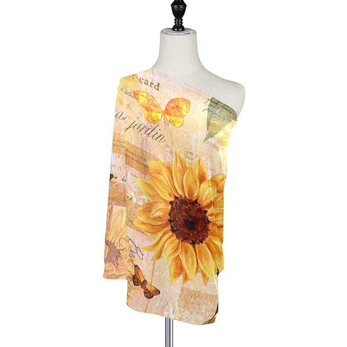 Vintage Yellow Sunflower and Butterfly Baby Car Seat Covers, Nursing Cover Breastfeeding Scarf Soft Breathable Stretchy Coverage, Infant Stroller Cover for Boys Girls