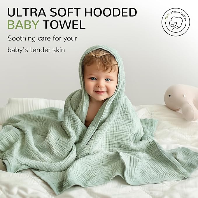 Momsnug Hooded Baby Towels, 3 Pack Muslin Cotton Baby Towel Set, Super Soft and Absorbent Bath Towel for Babies, Infant, Toddler and Kids, Newborn Essential (35 X 35 Inch) (White + Pink + Yellow)