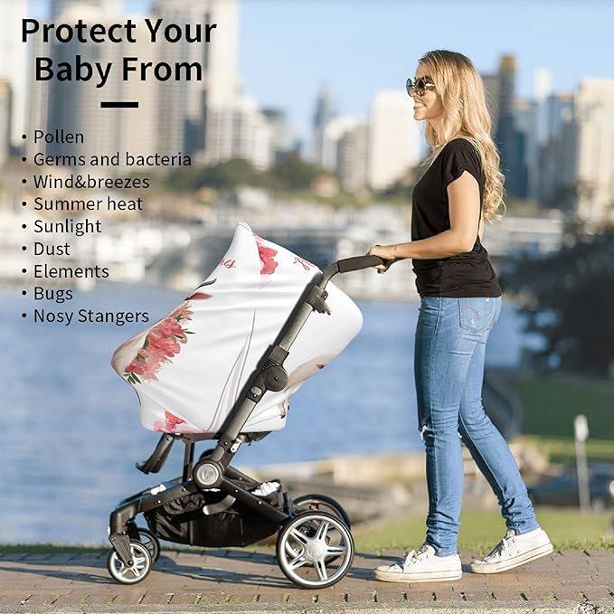 Personalized Car Seat Covers with Name, Goat Baby Canopy Carrier Cover, Breathable Breastfeeding Nursing Cover, Stretchy Multi-Use Infant Carseat Stroller Cover