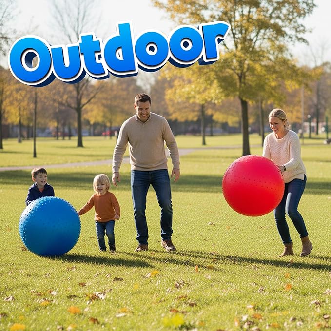 PlayBolt Jumbo 18-Inch Playground Balls (2 Pack, Red & Blue) - Giant Large Inflatable Rubber Kickball for Kids and Toddlers, Boys & Girls Backyard, Sports, Gym, Recess, Indoor & Outdoor Games w/Pump