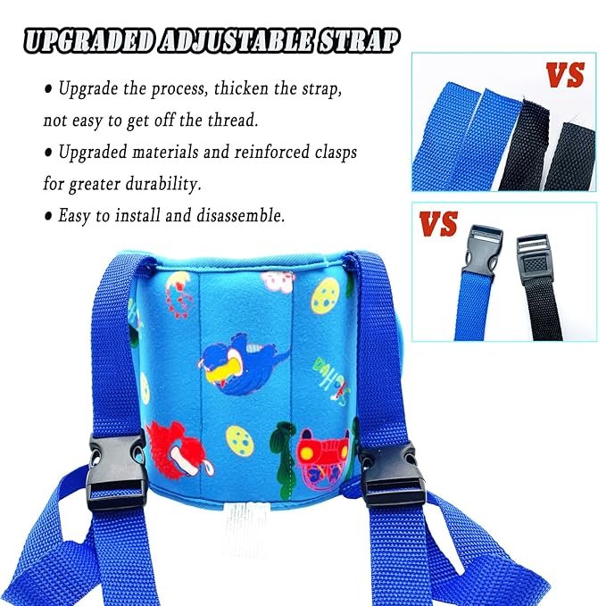 Letton Child Head Support for Car Seats - Adjustable Toddler Car Seat Head Holder Head Strap, Breathable Kids Headrest Neck Relief - A Comfortable Sleep Solution (Blue Dinosaur)