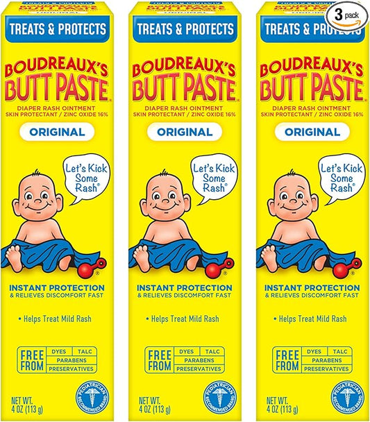 Boudreaux's Butt Paste Original Diaper Rash Cream, Ointment for Baby, 4 oz Tube, 3 Pack