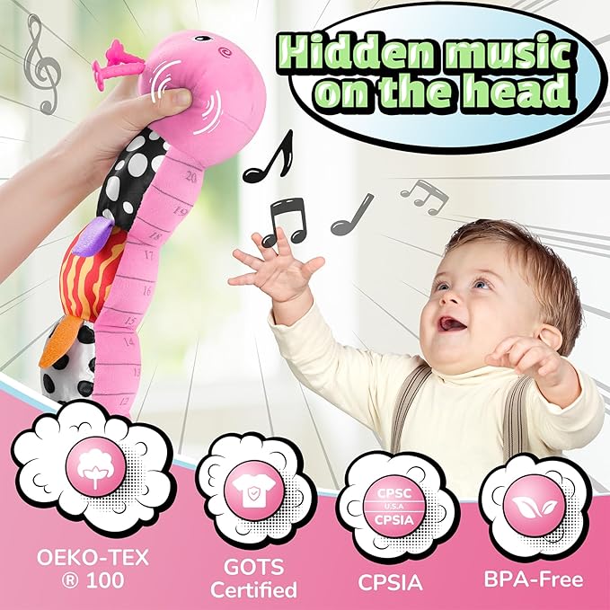 LIGHTDESIRE Baby Toys Musical Caterpillar,Infant Toys Stuffed Animals 3 6 12 Months Sensory Toys with Ruler Design,Crinkle&Ring Bell,Baby Teething Toy Tummy Time Boy Girl Gifts Easter Basket Stuffer