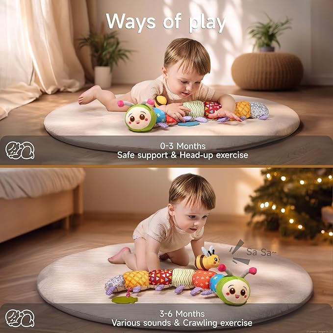 TUMAMA Baby Toys for 0 3 6 9 12 Months, Caterpillar Sensory Toy, Infant Baby Stuffed Animal Activity Soft Toys with Teether, Tummy Time Sensory Toys, Newborn Infant Sensory Toys Birthday Gifts