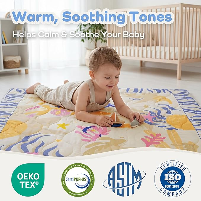 1.5" Thicker Baby Play Mat for Floor, 59x71 Removable & Machine Washable Cover Playpen Mat Softness Foam Mats, Easy-Clean Hygienic, Comfort Safety Kids Crawling Living Room (Undersea Corals)