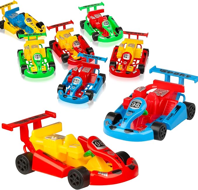 PROLOSO 16PCS Mini Go Karts Wind Up Car Assorted Little Pull Back Friction Powered Cars Themed Party Favors Kids Vehicle Toy Classroom Prizes Treasure Box Treat Bag Fillers