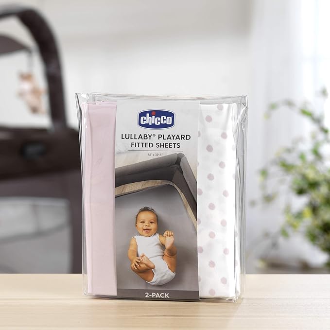 Chicco Lullaby Playard Sheets - Pink Dot 2-Pack, Pink/White